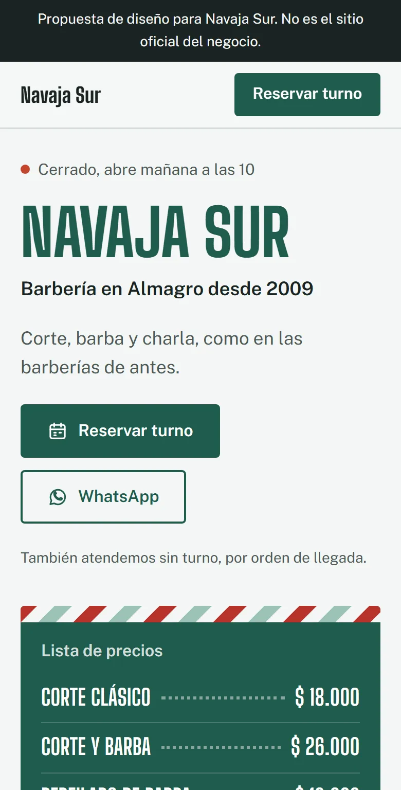 Captura del estilo para barbería en un celular