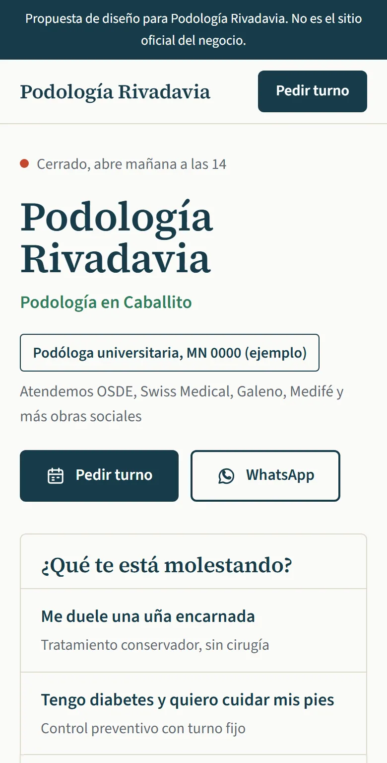 Captura del estilo para podología y kinesiología en un celular