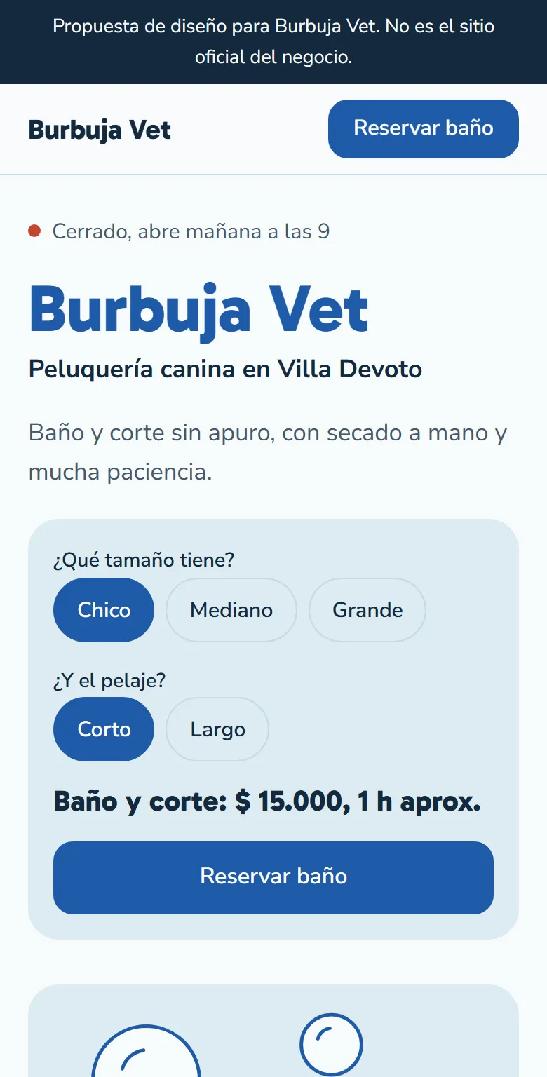 Captura del estilo para peluquería canina en un celular